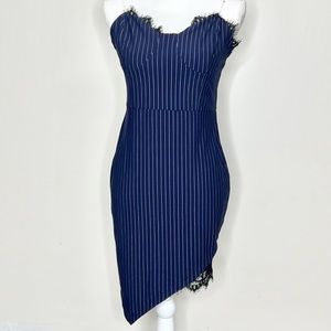 LUSH strapless navy stripe Lace Detail Dress Sz L